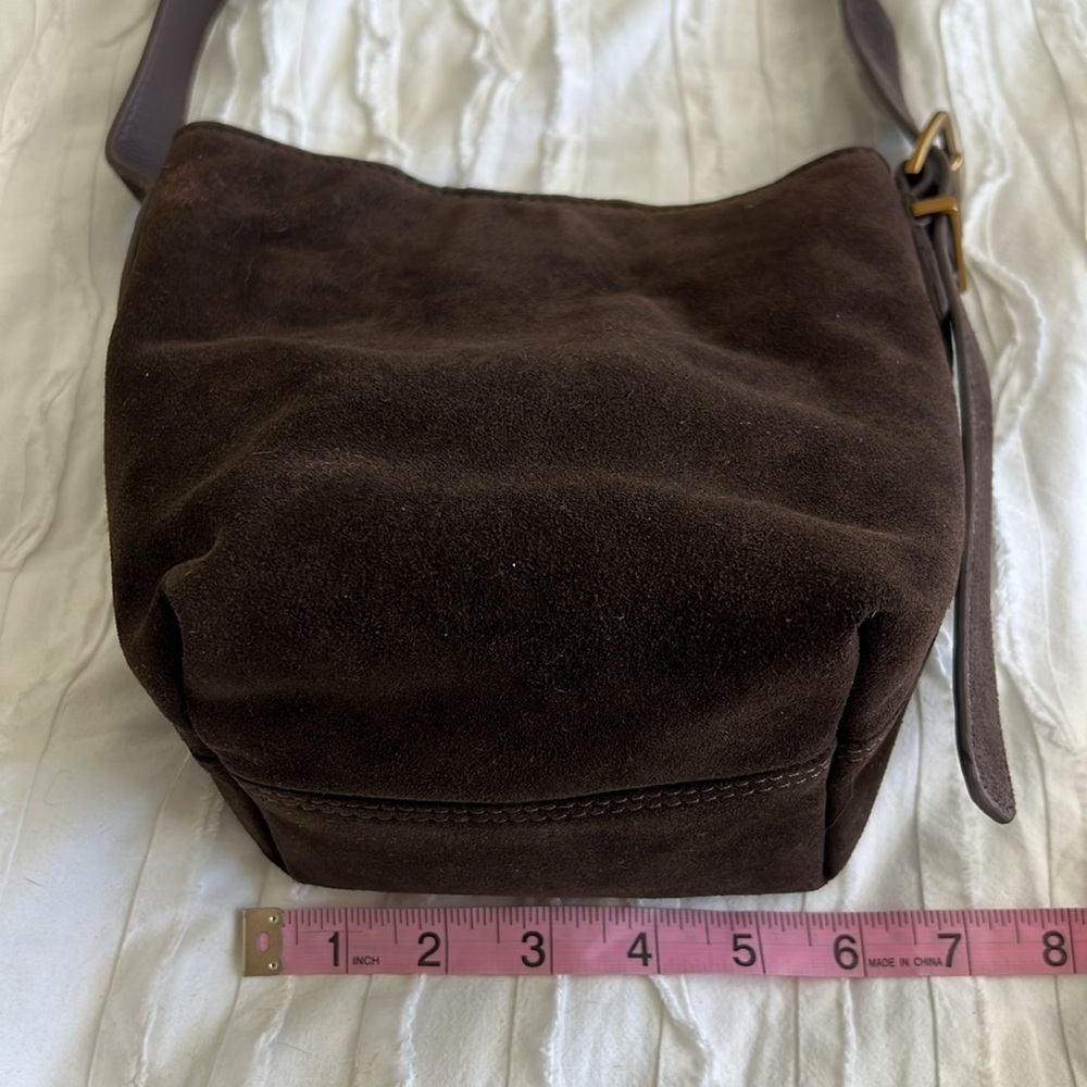 Mini Brown Suede Bucket Bag - Picture 3 of 11